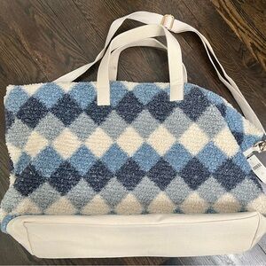 NWT Anthropologie Blue and Cream Argyle Tote Bag